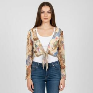 Gordon James Cowboy Themed Top Chiffon Jacket w/ Attached Tank Size Small Multi